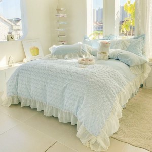 New rabbit down milk down warm bed duvet cover flat sheet lace four-piece bedding set