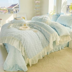 New rabbit down milk down warm bed duvet cover flat sheet lace four-piece bedding set