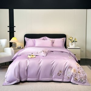 High end floral plant embroidery quilt comforter cover purple bed sheets bed linen cotton bedding set in stock