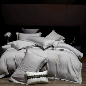 60s stain long staple cotton embroidery quilt cover floral gray bedding set light luxury 4pcs bedding set