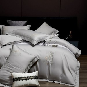 60s stain long staple cotton embroidery quilt cover floral gray bedding set light luxury 4pcs bedding set