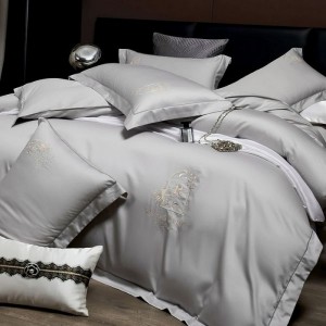 60s stain long staple cotton embroidery quilt cover floral gray bedding set light luxury 4pcs bedding set