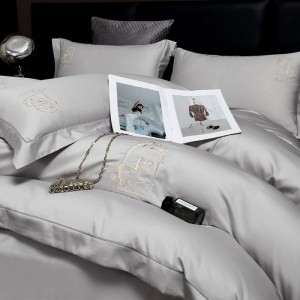 60s stain long staple cotton embroidery quilt cover floral gray bedding set light luxury 4pcs bedding set