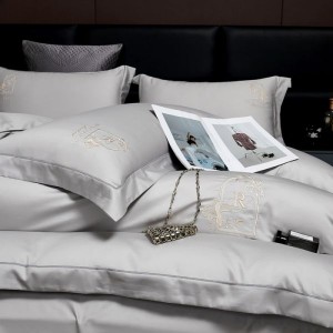 60s stain long staple cotton embroidery quilt cover floral gray bedding set light luxury 4pcs bedding set