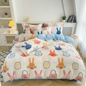 High Quality Milk Velvet Cartoon Printing Duvet Cover Single size Bed Sheet 4PCS Bedding Set For Kids
