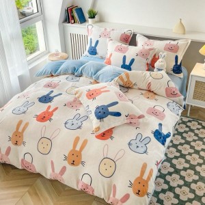 High Quality Milk Velvet Cartoon Printing Duvet Cover Single size Bed Sheet 4PCS Bedding Set For Kids