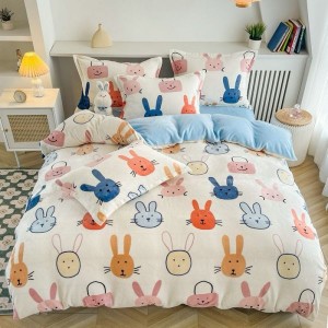 High Quality Milk Velvet Cartoon Printing Duvet Cover Single size Bed Sheet 4PCS Bedding Set For Kids