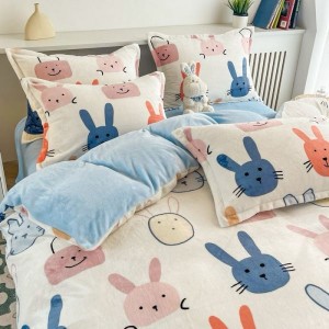 High Quality Milk Velvet Cartoon Printing Duvet Cover Single size Bed Sheet 4PCS Bedding Set For Kids