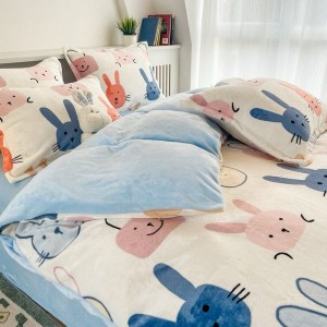 High Quality Milk Velvet Cartoon Printing Duvet Cover Single size Bed Sheet 4PCS Bedding Set For Kids
