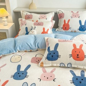 High Quality Milk Velvet Cartoon Printing Duvet Cover Single size Bed Sheet 4PCS Bedding Set For Kids