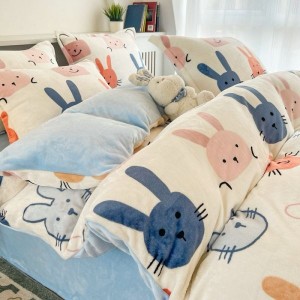 High Quality Milk Velvet Cartoon Printing Duvet Cover Single size Bed Sheet 4PCS Bedding Set For Kids