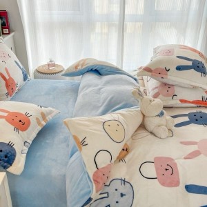 High Quality Milk Velvet Cartoon Printing Duvet Cover Single size Bed Sheet 4PCS Bedding Set For Kids