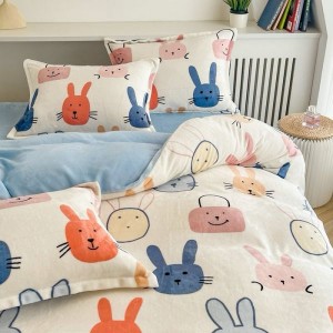 High Quality Milk Velvet Cartoon Printing Duvet Cover Single size Bed Sheet 4PCS Bedding Set For Kids