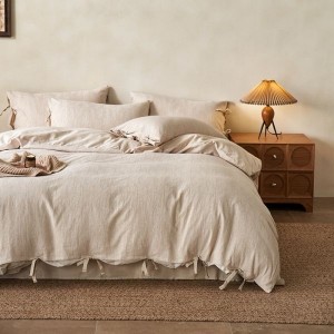 French linen jacquard duvet cover satin bed sheet brushed 4pcs bedding set