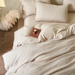 French linen jacquard duvet cover satin bed sheet brushed 4pcs bedding set
