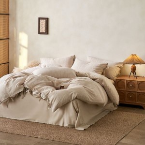 French linen jacquard duvet cover satin bed sheet brushed 4pcs bedding set