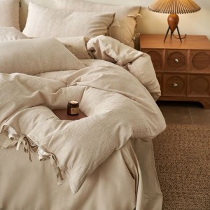 French linen jacquard duvet cover satin bed sheet brushed 4pcs bedding set