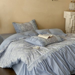 New French style pure cotton duvet cover double-layer yarn lace edge long staple bedding set
