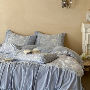 New French style pure cotton duvet cover double-layer yarn lace edge long staple bedding set