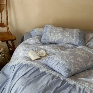 New French style pure cotton duvet cover double-layer yarn lace edge long staple bedding set
