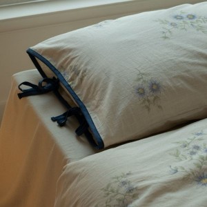 Linen cotton floral printing duvet cover bed sheets white bedding set