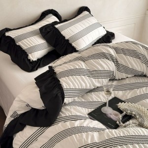 Cotton seersucker yarn-dyed jacquard duvet cover bed sheets black white striped printing bedding set