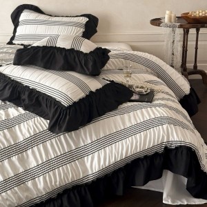 Cotton seersucker yarn-dyed jacquard duvet cover bed sheets black white striped printing bedding set