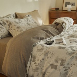 High Class light luxury yarn-dyed double yarn jacquard linen cotton 4pcs bedding set