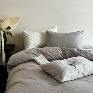 100s long staple cotton satin jacquard duvet cover gray bed sheet bedding set