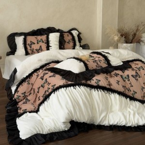 French style golden mink silk digital printing quilt cover fully eliminated milk velvet bed sheet four-piece bedding set