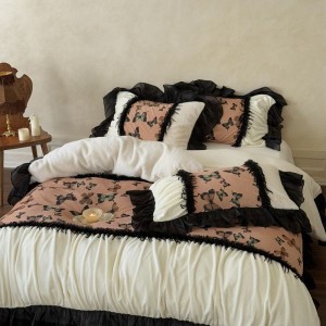 French style golden mink silk digital printing quilt cover fully eliminated milk velvet bed sheet four-piece bedding set