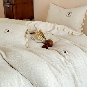 2025 Vintage Cotton Crinkle Yarn White Four-Piece Bedding Set with Duvet Cover Bed Sheet Pillowcases