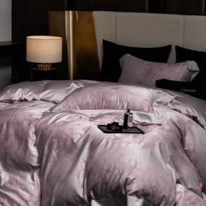 Luxury lyocell cotton home textiles purple 4pcs jacquard bedding set supplier