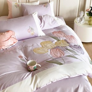 Premium quality purple embroidery home textiles 100s long staple cotton bedding set supplier