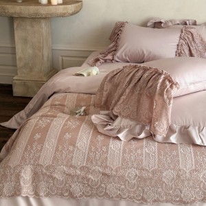 ODM/OEM Princess Lace Duvet Cover Soft Long Staple Cotton Bed Sheets Pink Bed Sheets Home Textile Bedding Set