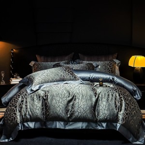 Elegant design full size jacquard adult pillowcases luxury 100% cotton sateen grey comforter cover bedding set supplier