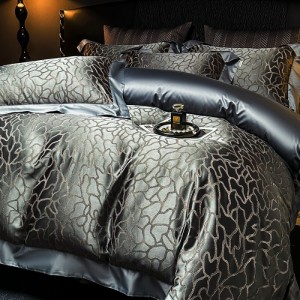 Elegant design full size jacquard adult pillowcases luxury 100% cotton sateen grey comforter cover bedding set supplier