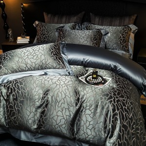 Elegant design full size jacquard adult pillowcases luxury 100% cotton sateen grey comforter cover bedding set supplier