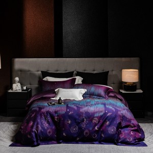 High quality purple 4pcs digital printing home hotel textiles 100s cotton duvet cover bedding set supplier