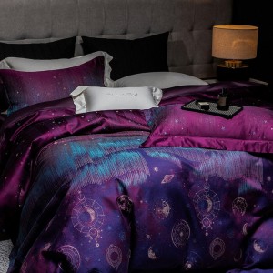 High quality purple 4pcs digital printing home hotel textiles 100s cotton duvet cover bedding set supplier