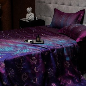 High quality purple 4pcs digital printing home hotel textiles 100s cotton duvet cover bedding set supplier