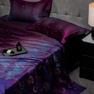 High quality purple 4pcs digital printing home hotel textiles 100s cotton duvet cover bedding set supplier