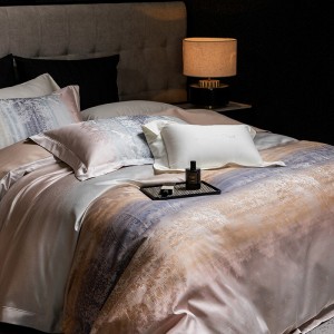 High quality purple 4pcs digital printing home hotel textiles 100s cotton duvet cover bedding set supplier