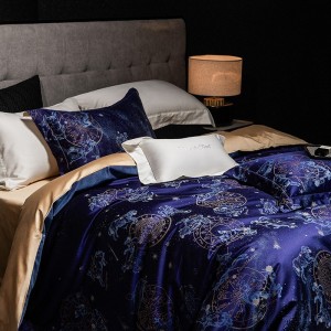 High quality purple 4pcs digital printing home hotel textiles 100s cotton duvet cover bedding set supplier