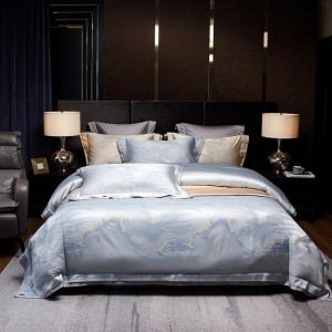 Premium quality blue jacquard home textiles cotton duvet cover bedding set