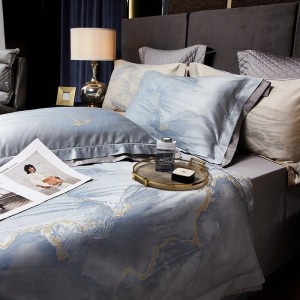 Premium quality blue jacquard home textiles cotton duvet cover bedding set