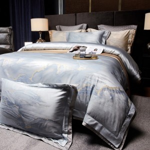 Premium quality blue jacquard home textiles cotton duvet cover bedding set