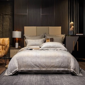 Premium quality 100s cotton home hotel textiles beige jacquard bedding set wholesaler
