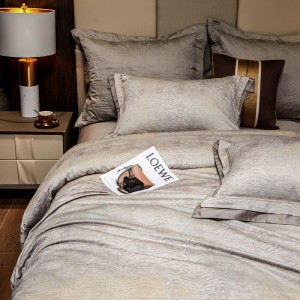 Premium quality 100s cotton home hotel textiles beige jacquard bedding set wholesaler