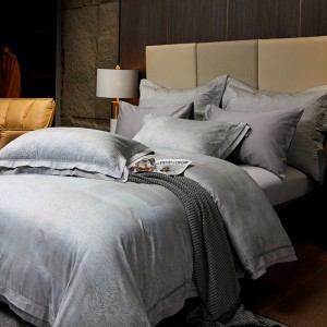 Premium quality 100s cotton home hotel textiles beige jacquard bedding set wholesaler